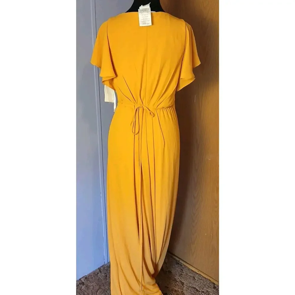 Davids Bridal Formal Floor Length Wrap Dress Size 6 Marigold NWT ,Flutter Sleeve - Picture 2 of 16
